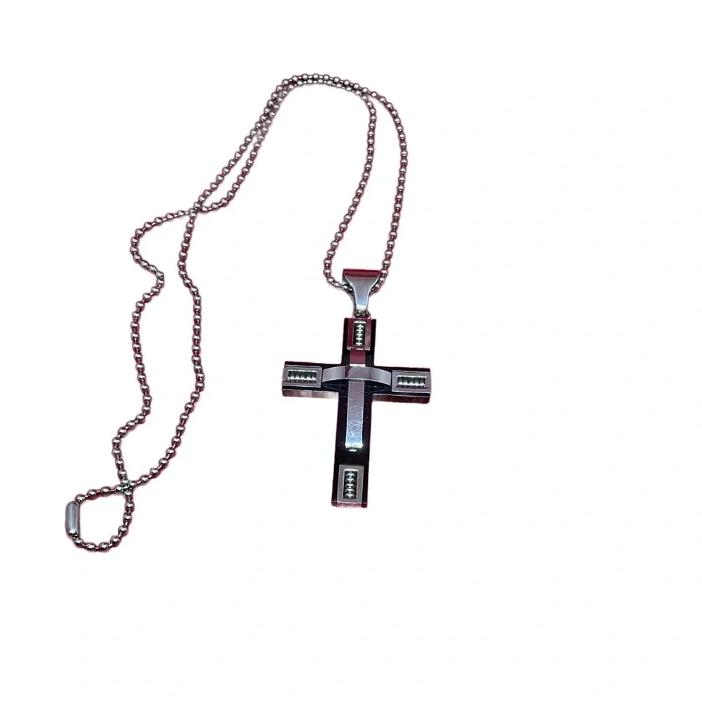 Zales Black Onyx and Stainless Steel Cross w/Chain 18”
